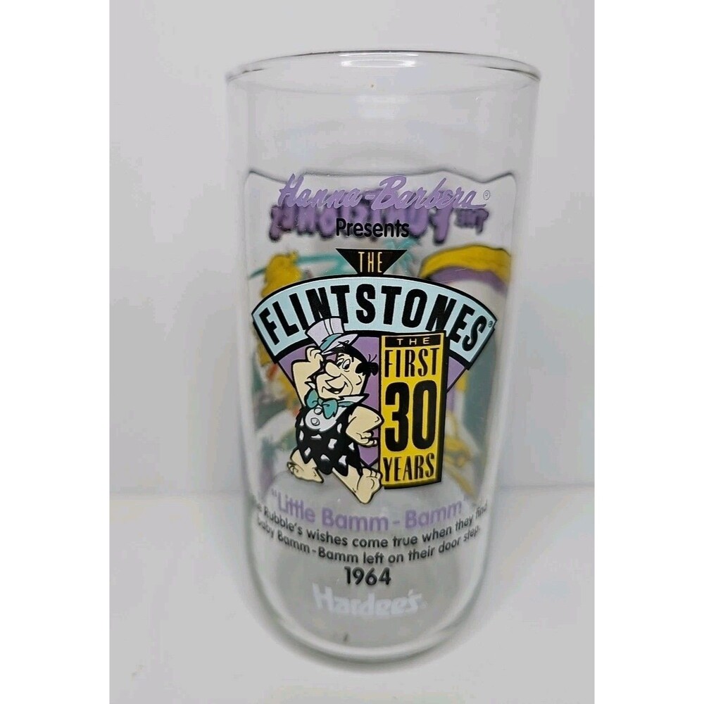 Vintage 1991 Hardees The First 30 Years Flintstones Glass Cup Bamm Bamm